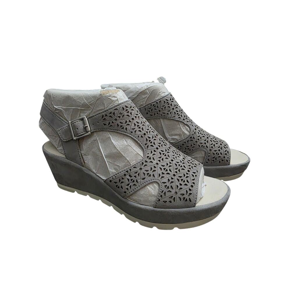 Gabor NEW Wedge Tooled Gray Leather Sandals US Size 10.5 Style#: 4574